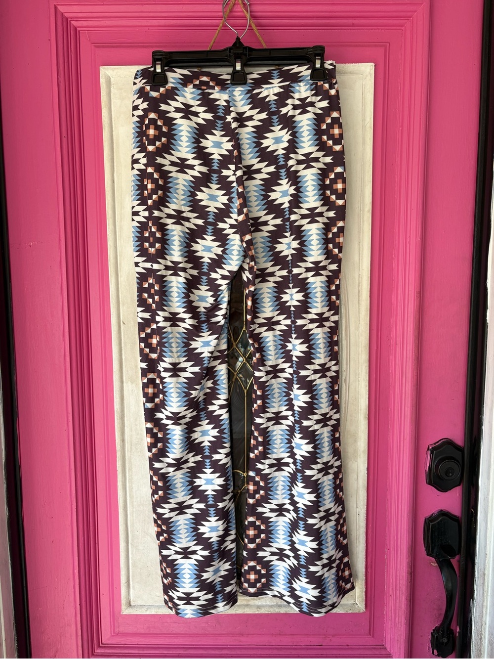 Brown & Blue Tribal Boot-Cut Pants western Aztec